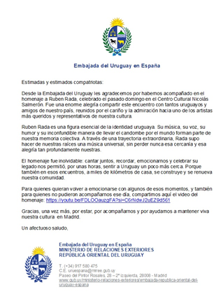 Mensaje de la Embajada de Uruguay en España